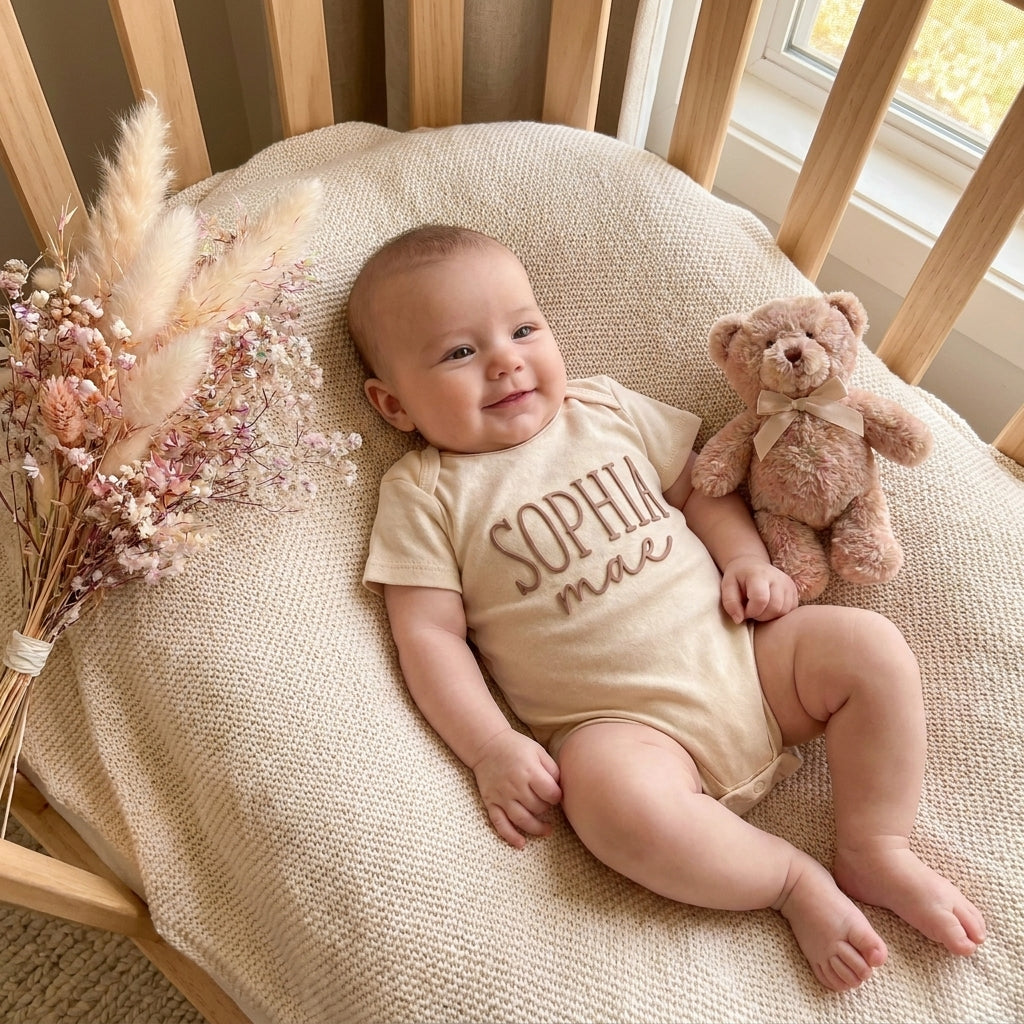 romper met naam beige