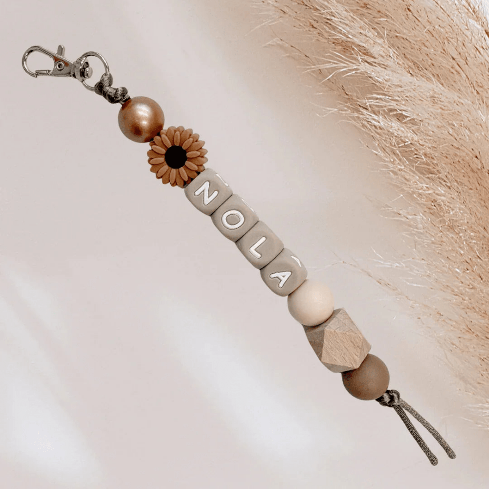 Sleutelhanger met naam bloem bruin brons - May Mays