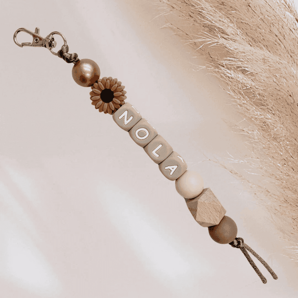 Sleutelhanger met naam bloem bruin brons - May Mays