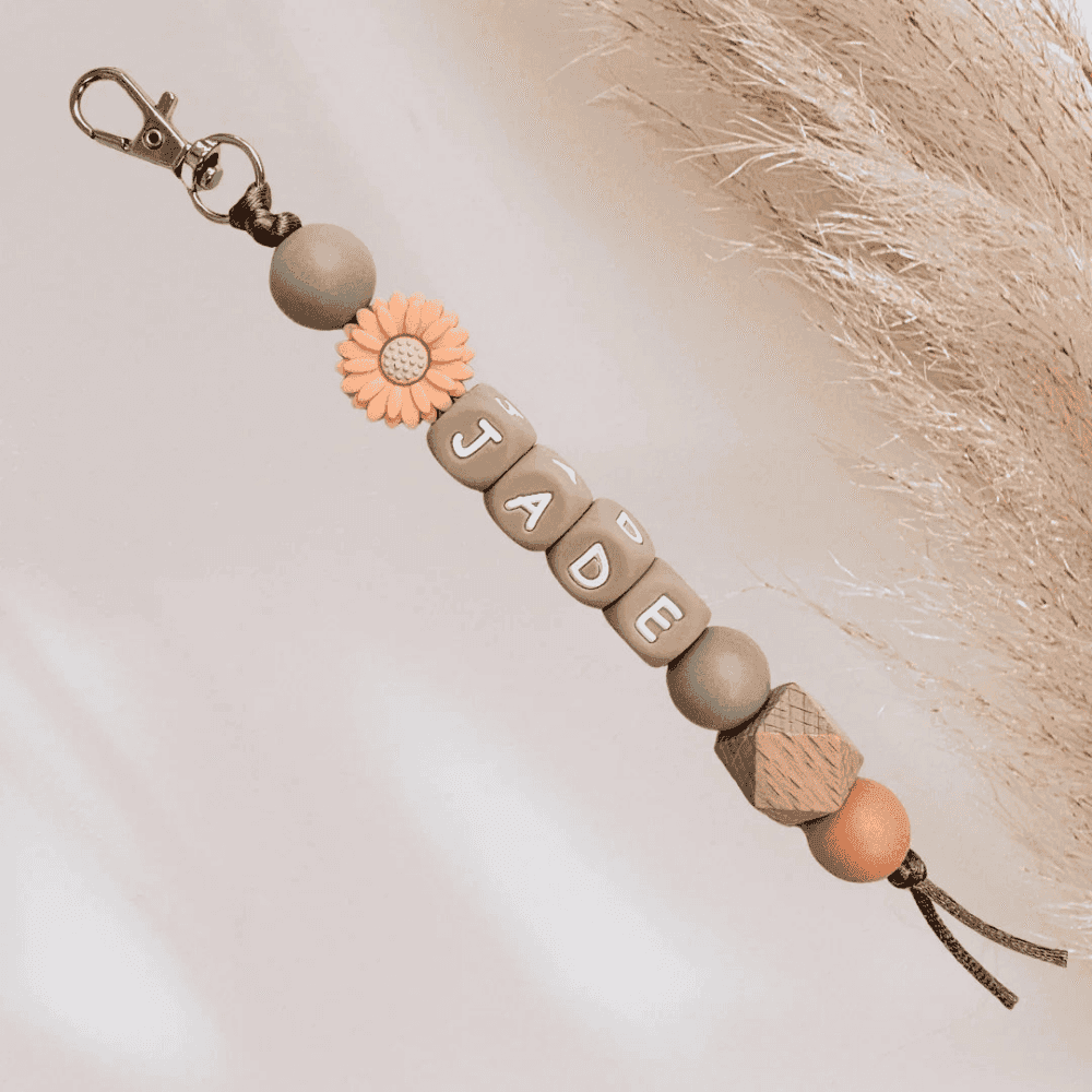 Sleutelhanger met naam bloem groen peach - May Mays