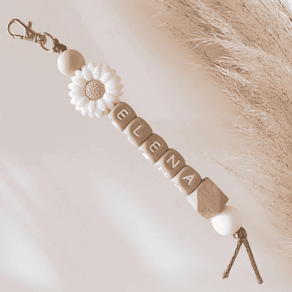 Sleutelhanger met naam bloem naturel - May Mays