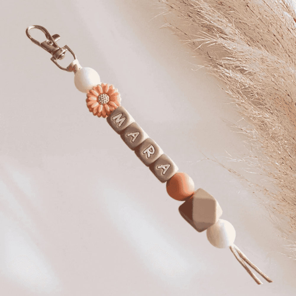 Sleutelhanger met naam bloem zalm - May Mays