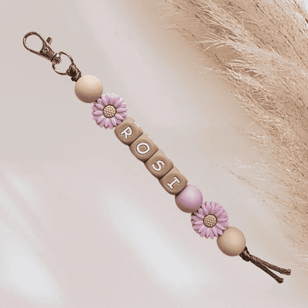 Sleutelhanger met naam bloemen lila - May Mays