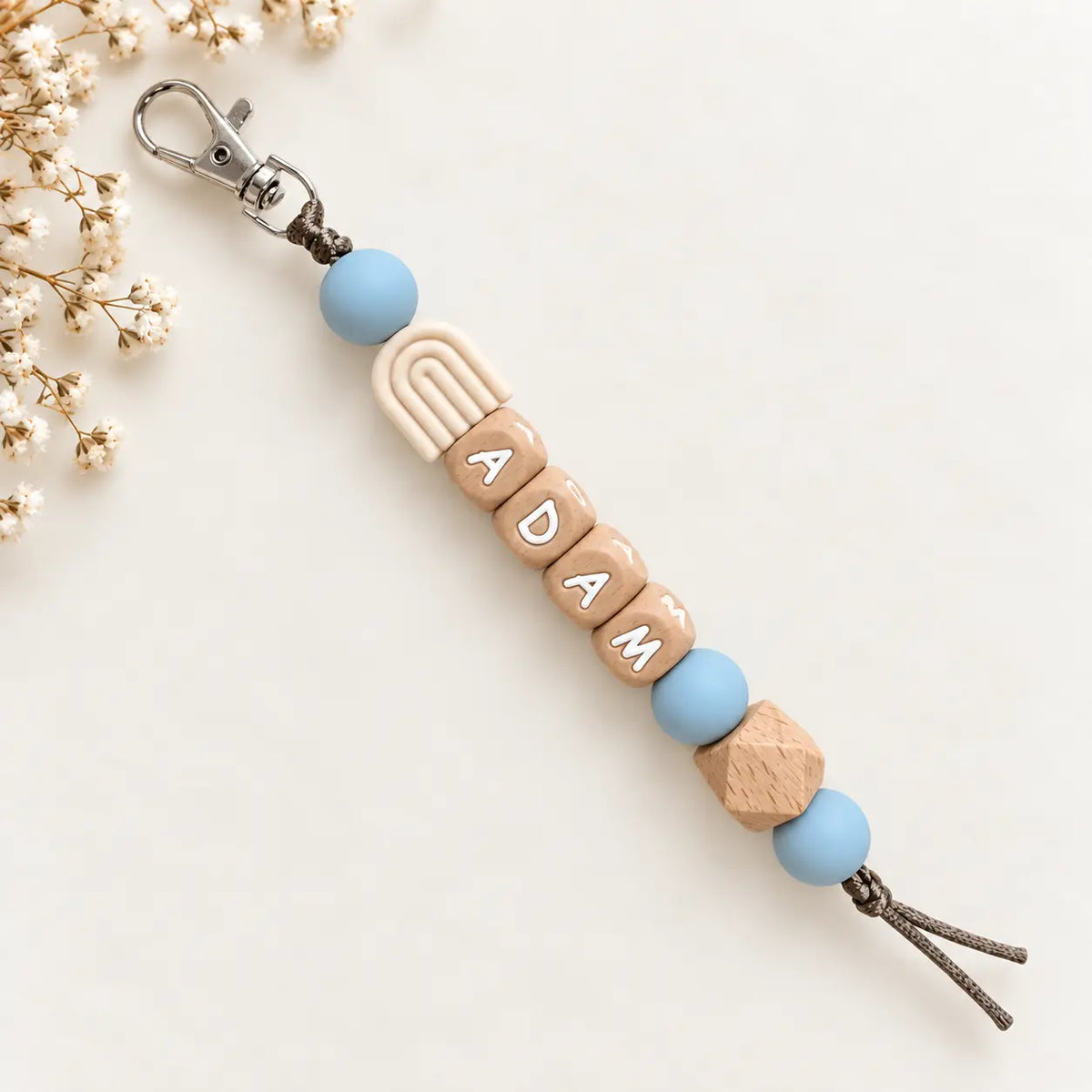 Sleutelhanger met naam regenboog blauw