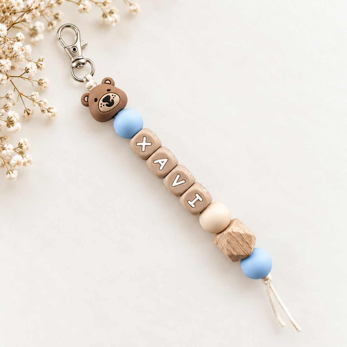 Keychain with name bear blue