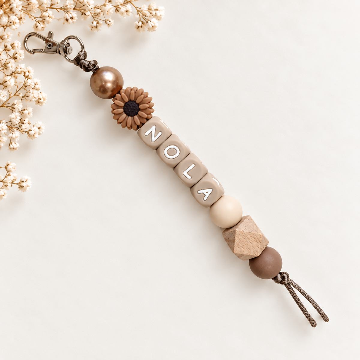 Name keychain flower brown bronze