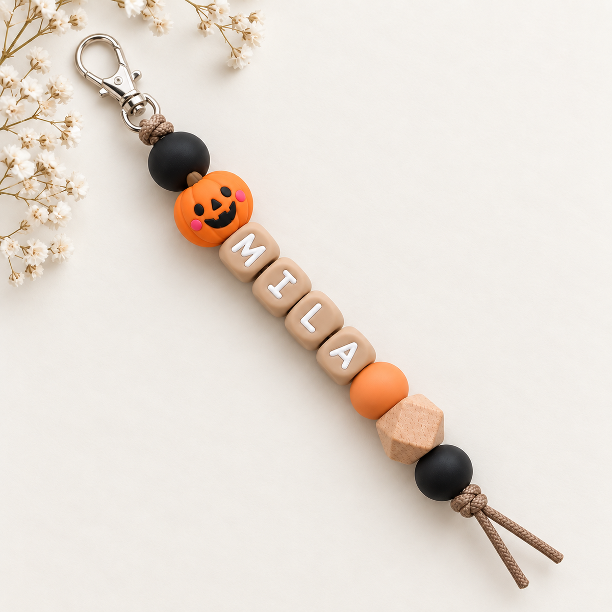 🎃 Pacifier clip with name Pumpkin – Halloween edition