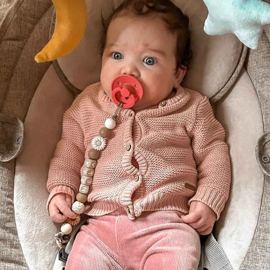 Speenkoord met naam bloem bruin wit hout - May Mays
