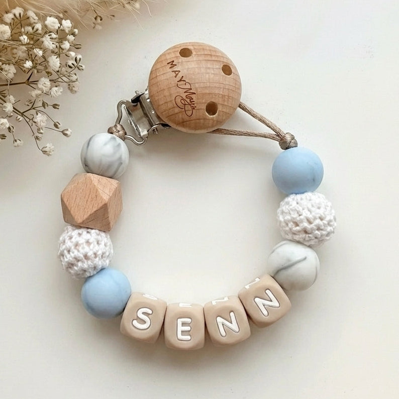 Speenkoord met naam marmer blauw - May Mays