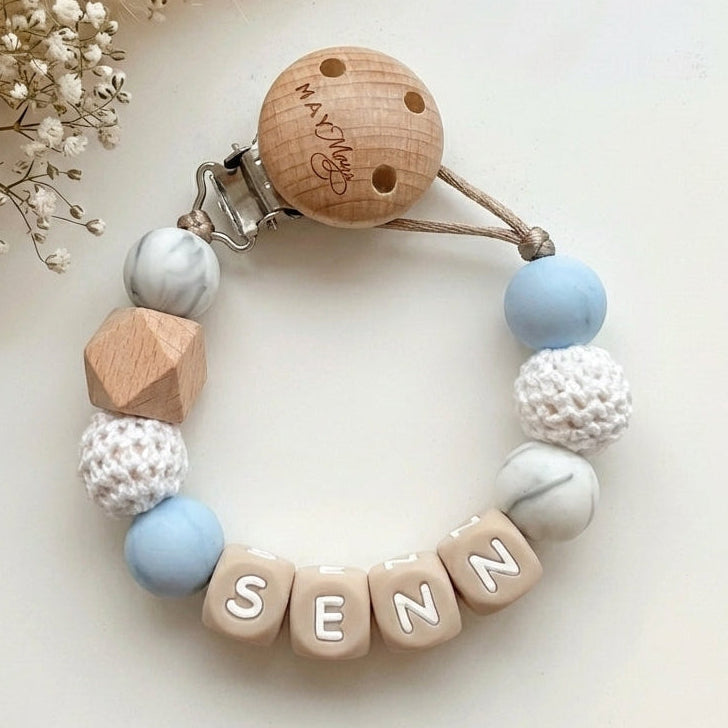 Speenkoord met naam marmer blauw - May Mays