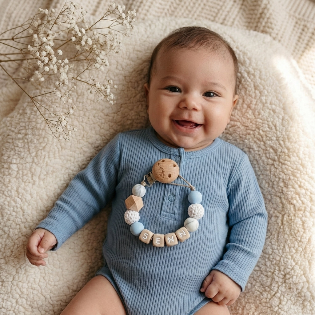 Speenkoord met naam marmer blauw - May Mays
