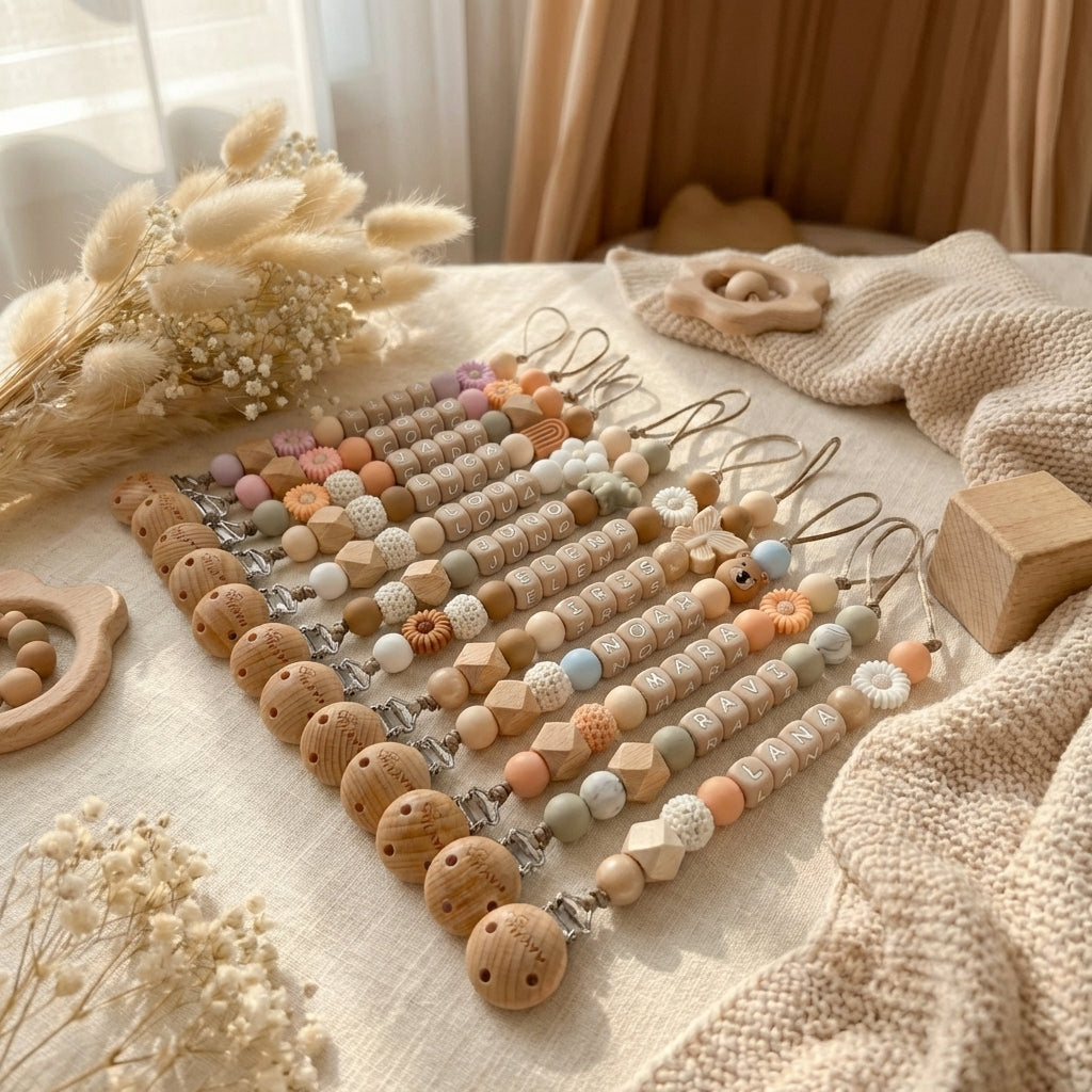 Speenkoord met naam roosje beige - May Mays