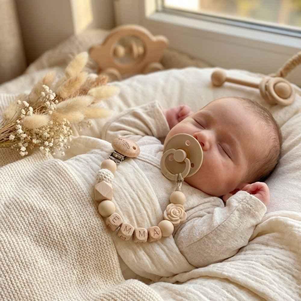Speenkoord met naam roosje beige - May Mays