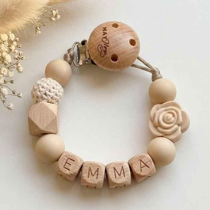 Speenkoord met naam roosje beige - May Mays
