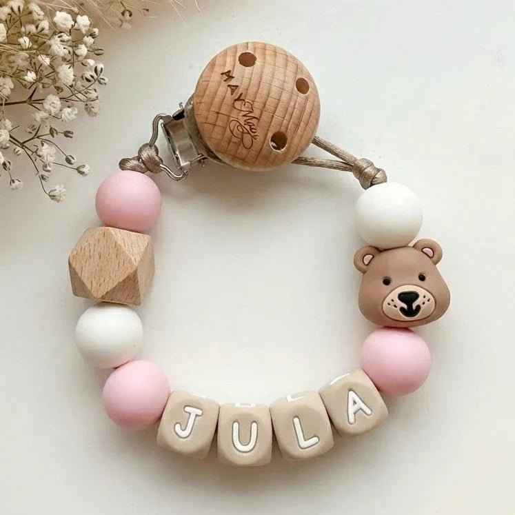Pacifier clip with the name Pink Teddy Bear