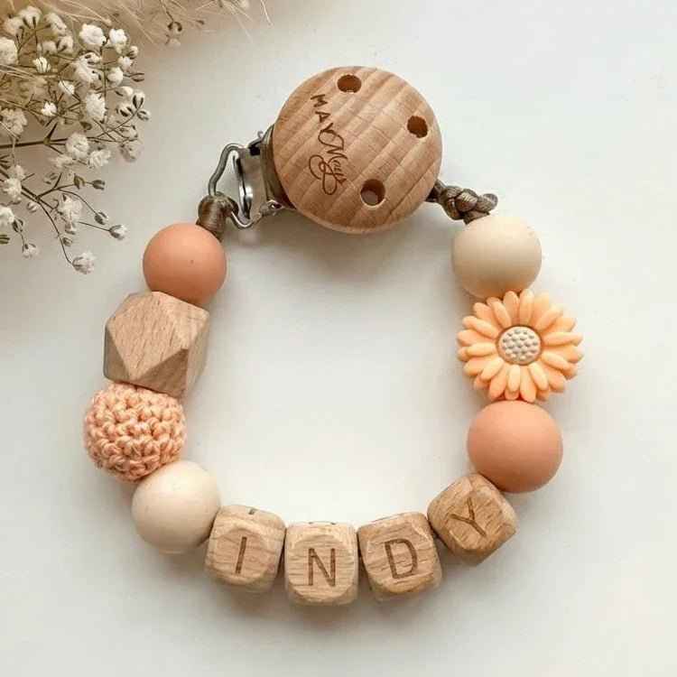 Salmon beige drawstring cord with small flower and wood details