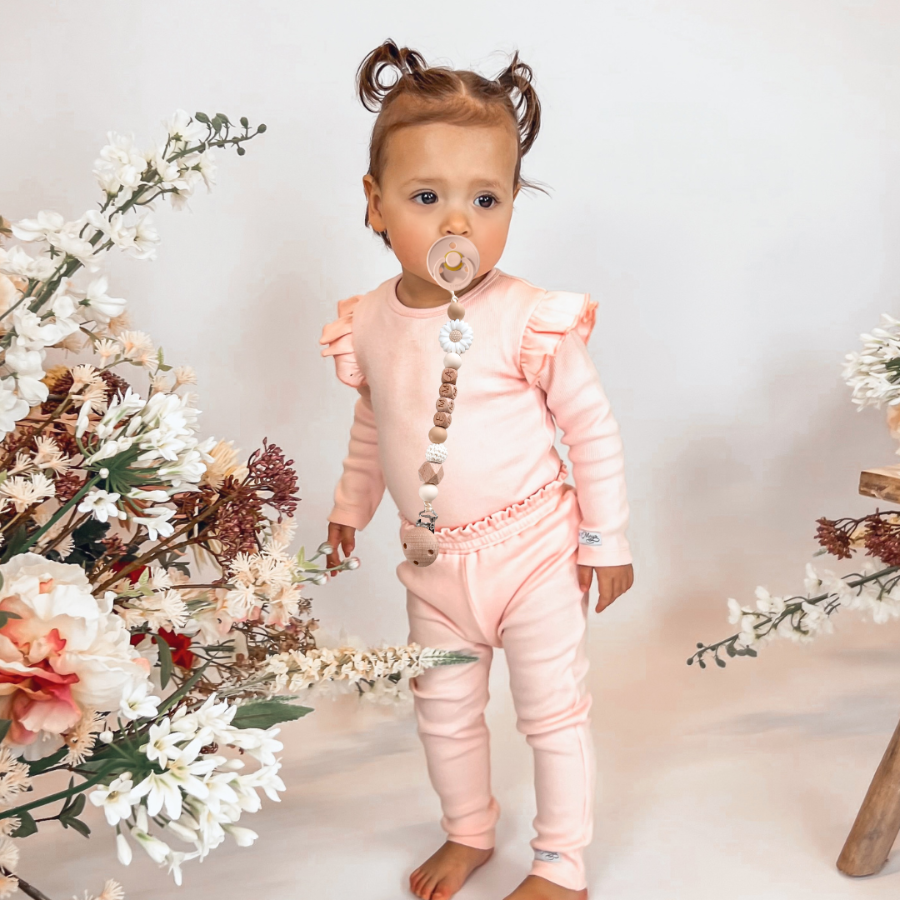 Speenkoord met naam | Bloem Wit Speenkoorden met naam