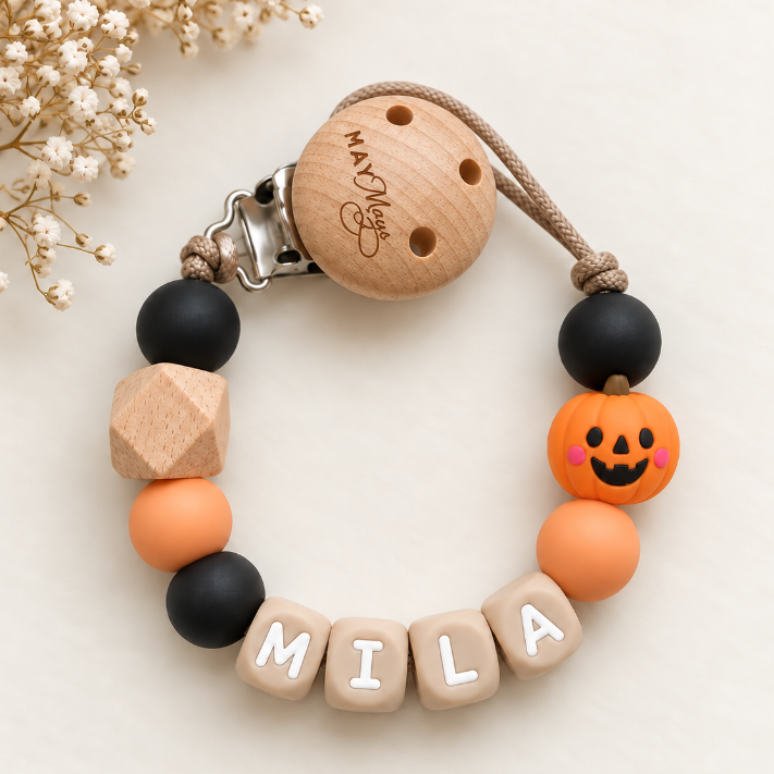 🎃 Speenkoord met naam Pompoen – Halloween-editie - May Mays
