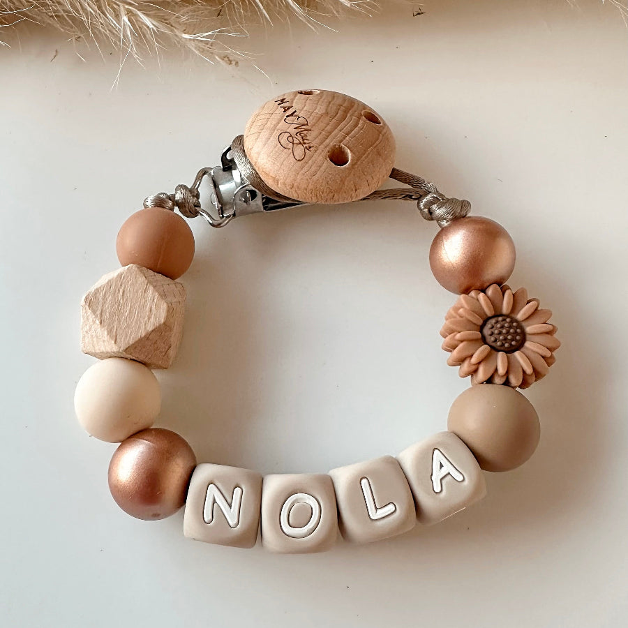 speenkoord met naam | Bloem bruin brons