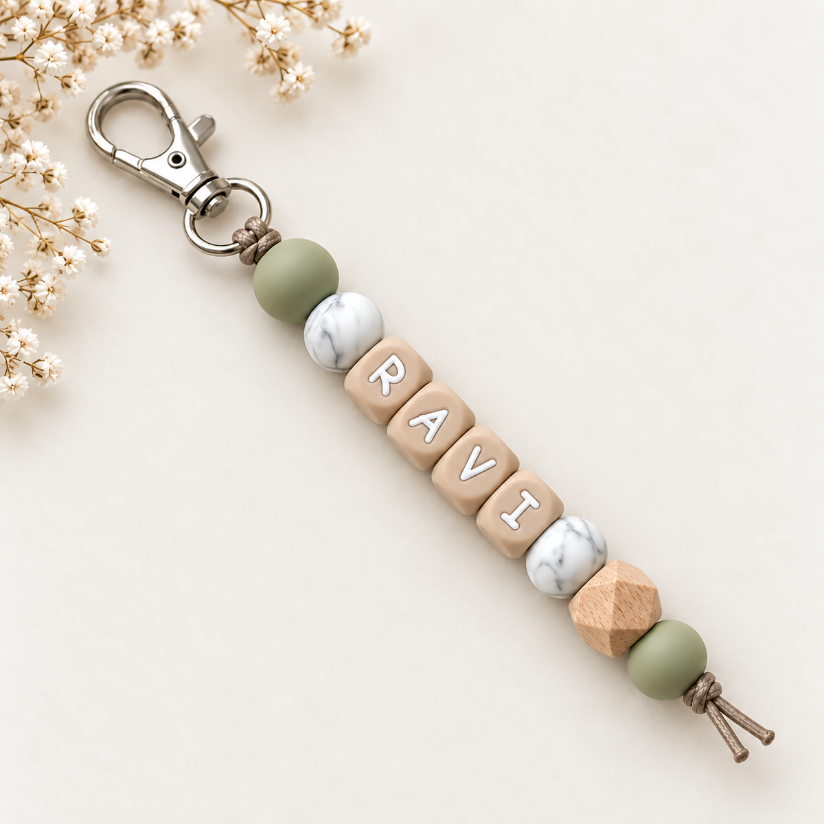Keychain with name marble green