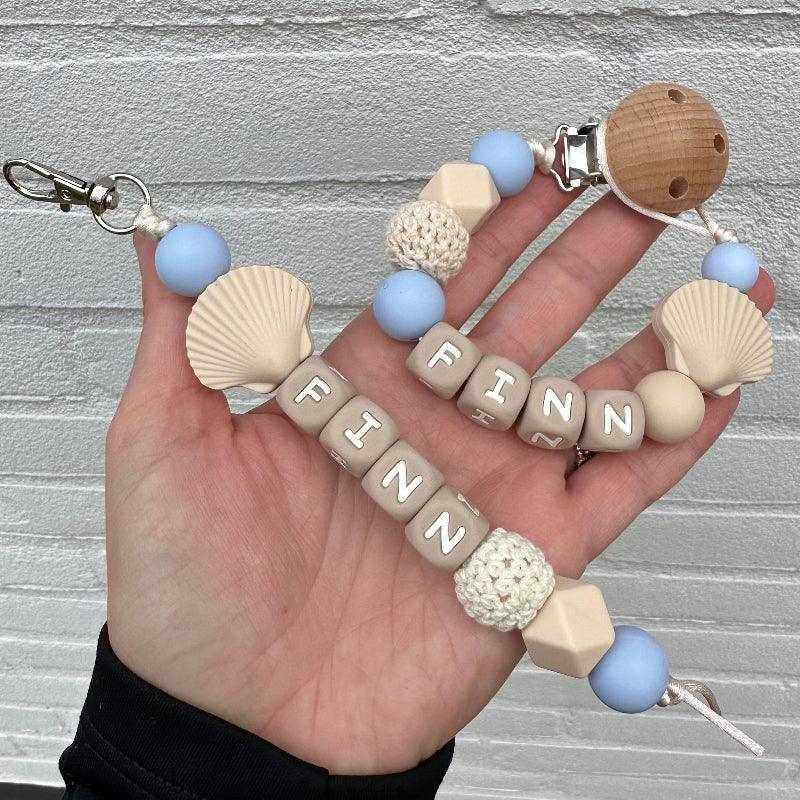 Speenkoord met naam – Schelp Blauw - MiniDulce