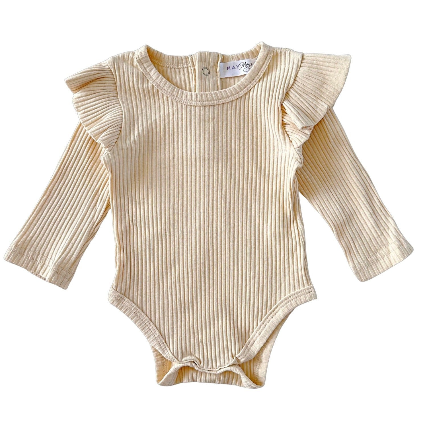 May Mays romper Isabelle ruffle rib beige