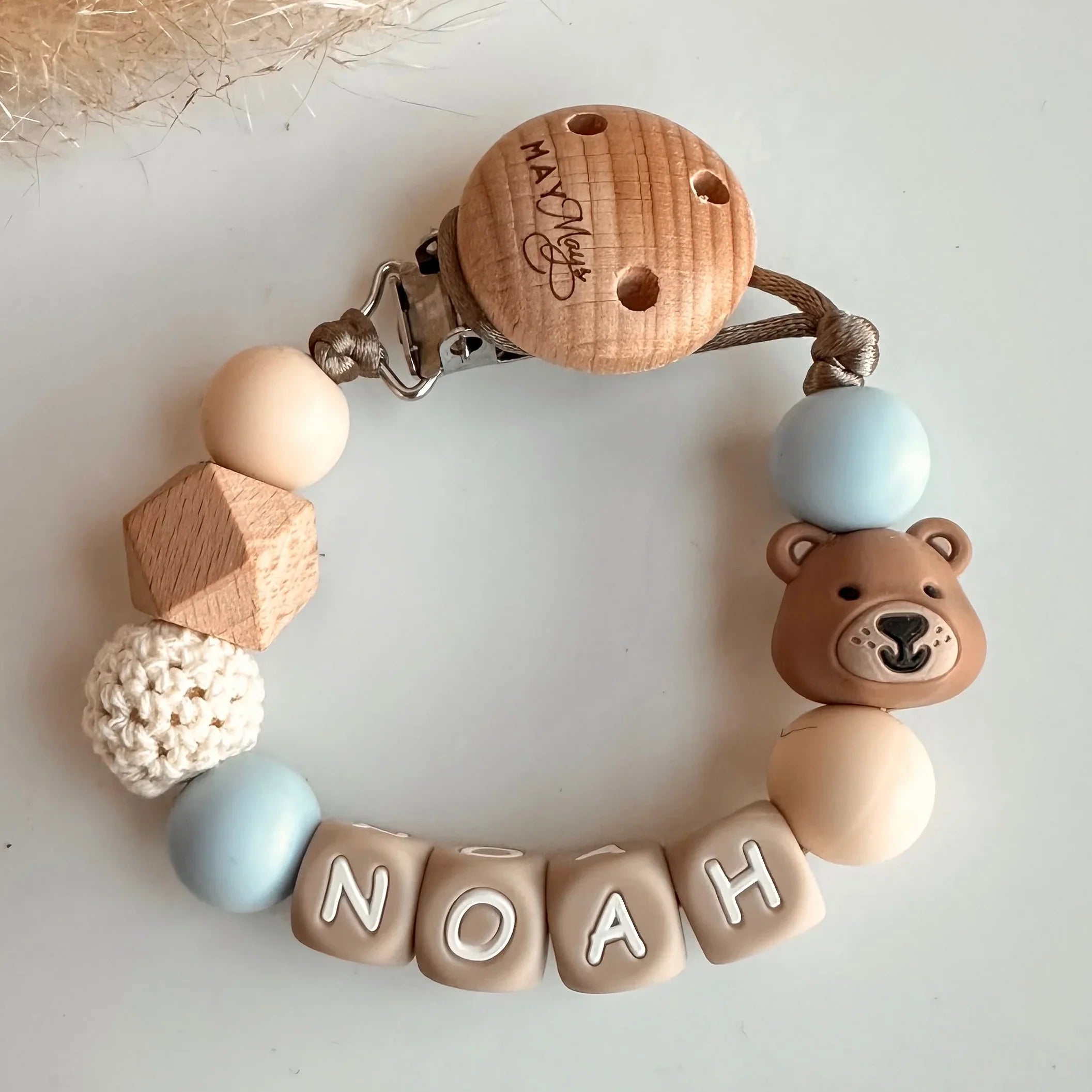 Speenkoord met naam beer blauw