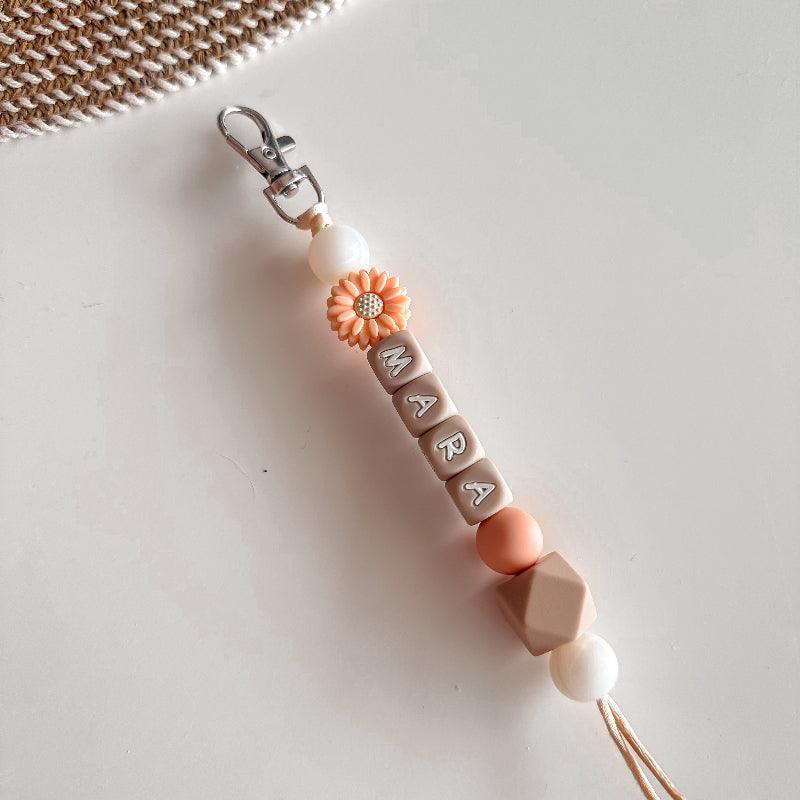 Sleutelhanger met naam - Bloem zalm - MiniDulce