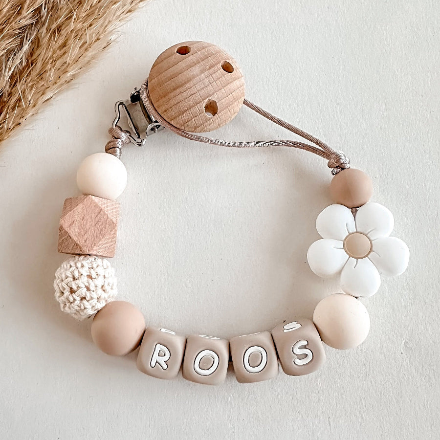 Speenkoord met naam | Wit Bloem Speenkoorden met naam