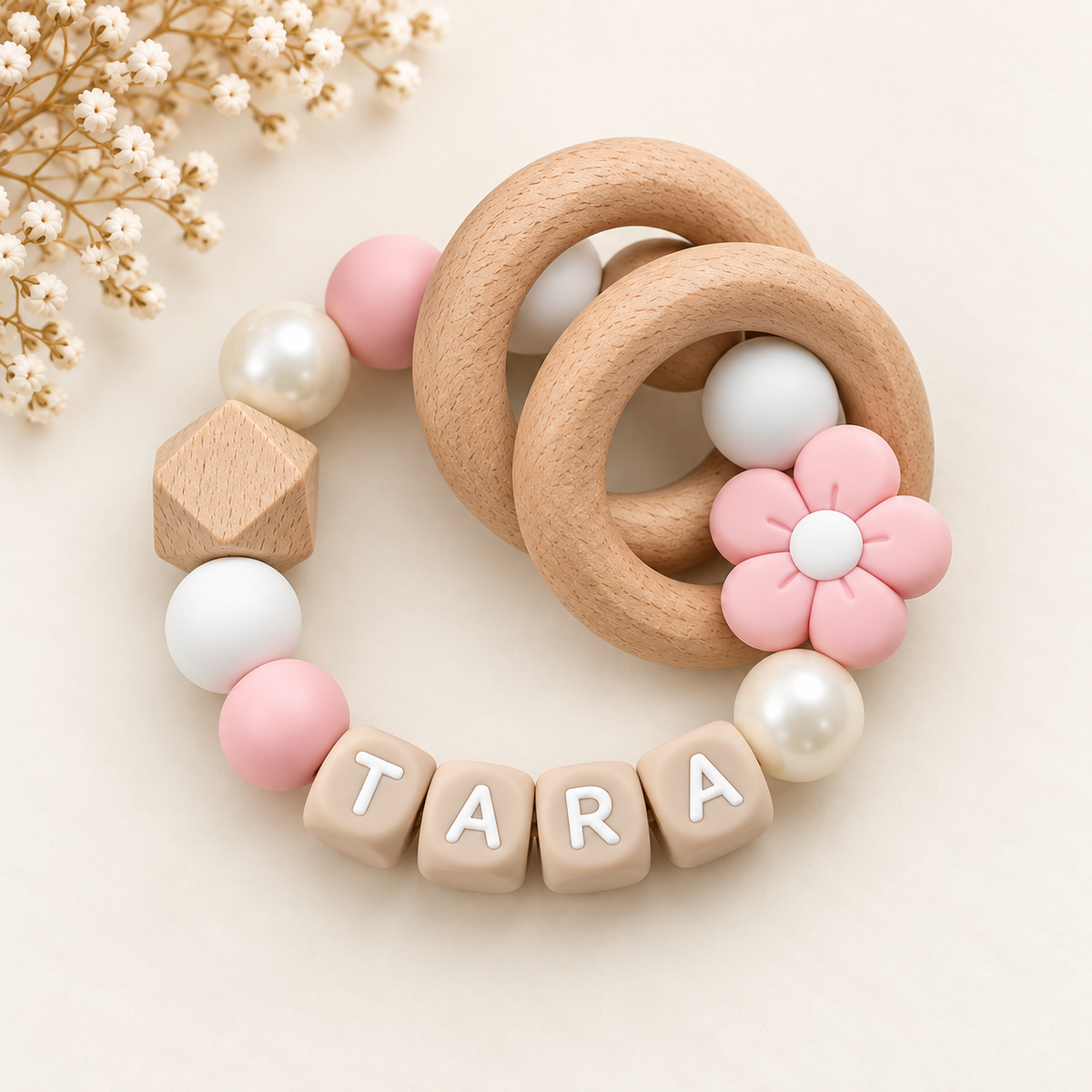 Beißring mit Namen Bärchen Rosa