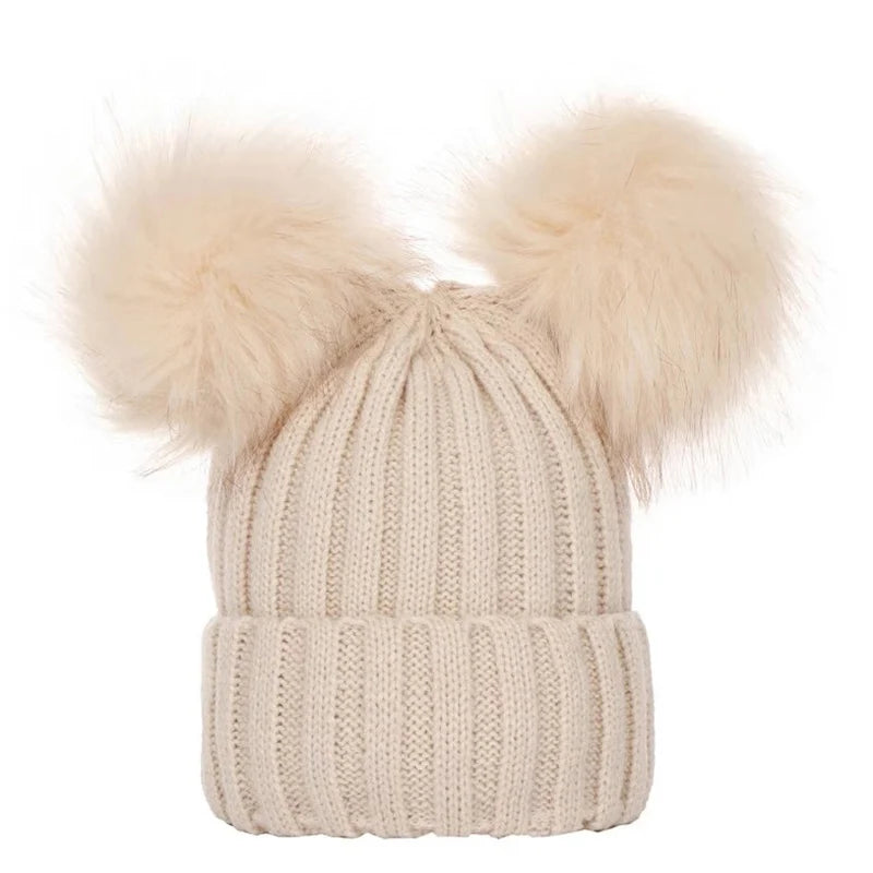 Wintermutsje beanie 2 pompoms beige Lizie