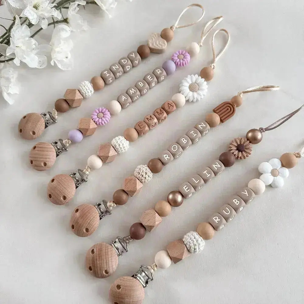 Speenkoord met naam – Witte Bloem Naturel - MiniDulce