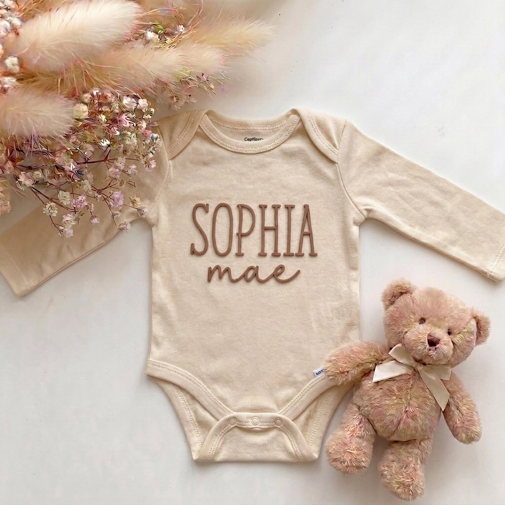 Romper met Naam Beige lange mouw
