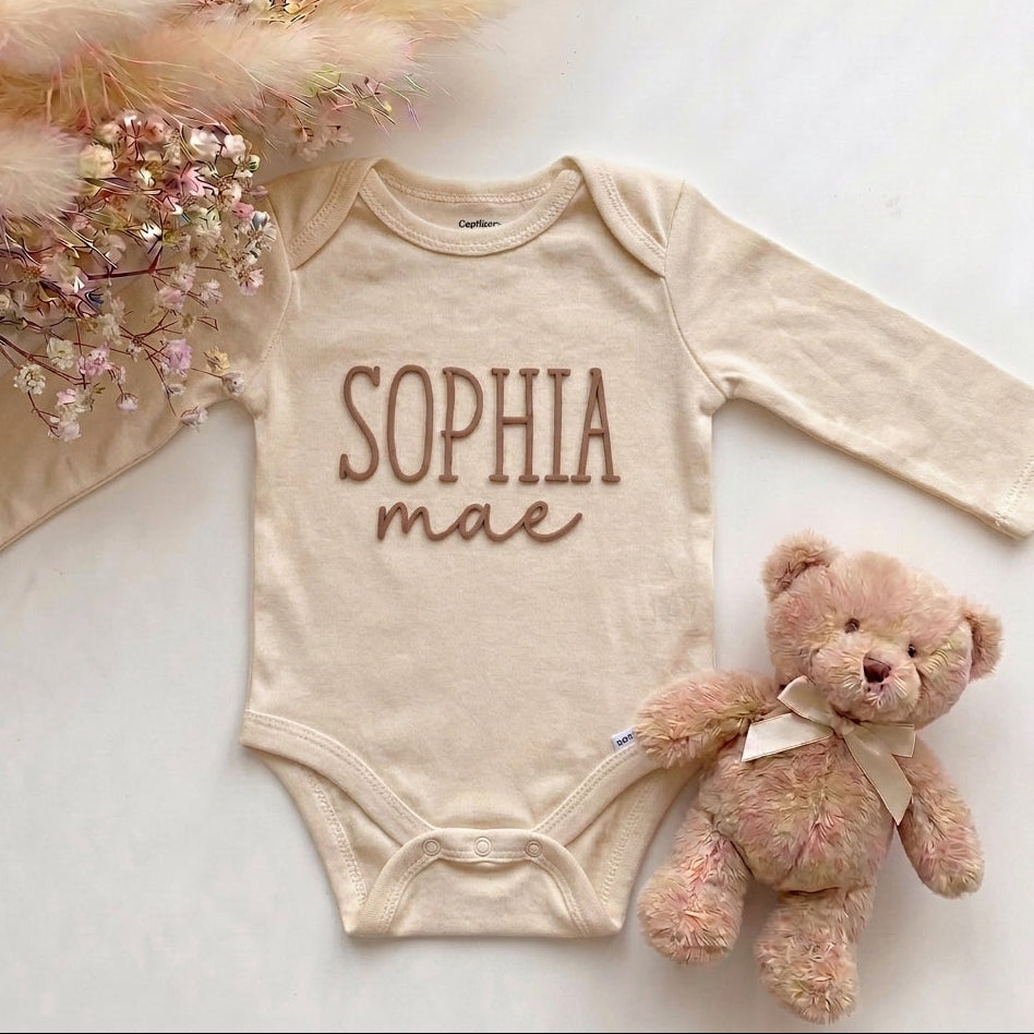 Romper met Naam Beige lange mouw