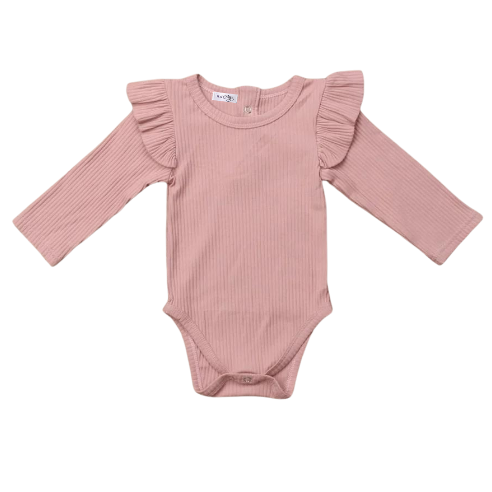 Romper ruffle rib roze Isabelle