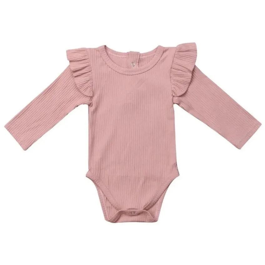 Romper ruffle rib roze Isabelle