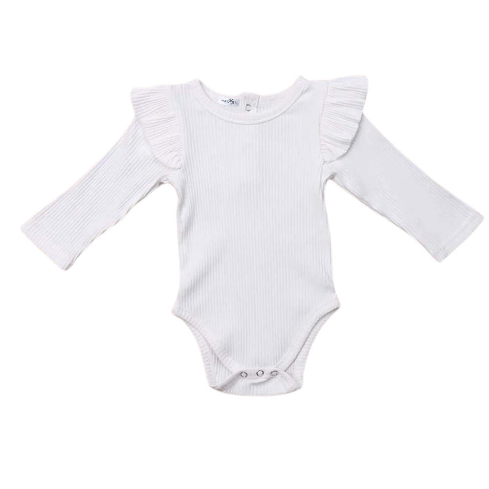 Romper ruffle rib wit Isabelle