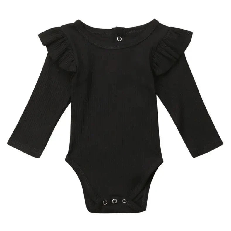 Romper ruffle rib zwart Isabelle