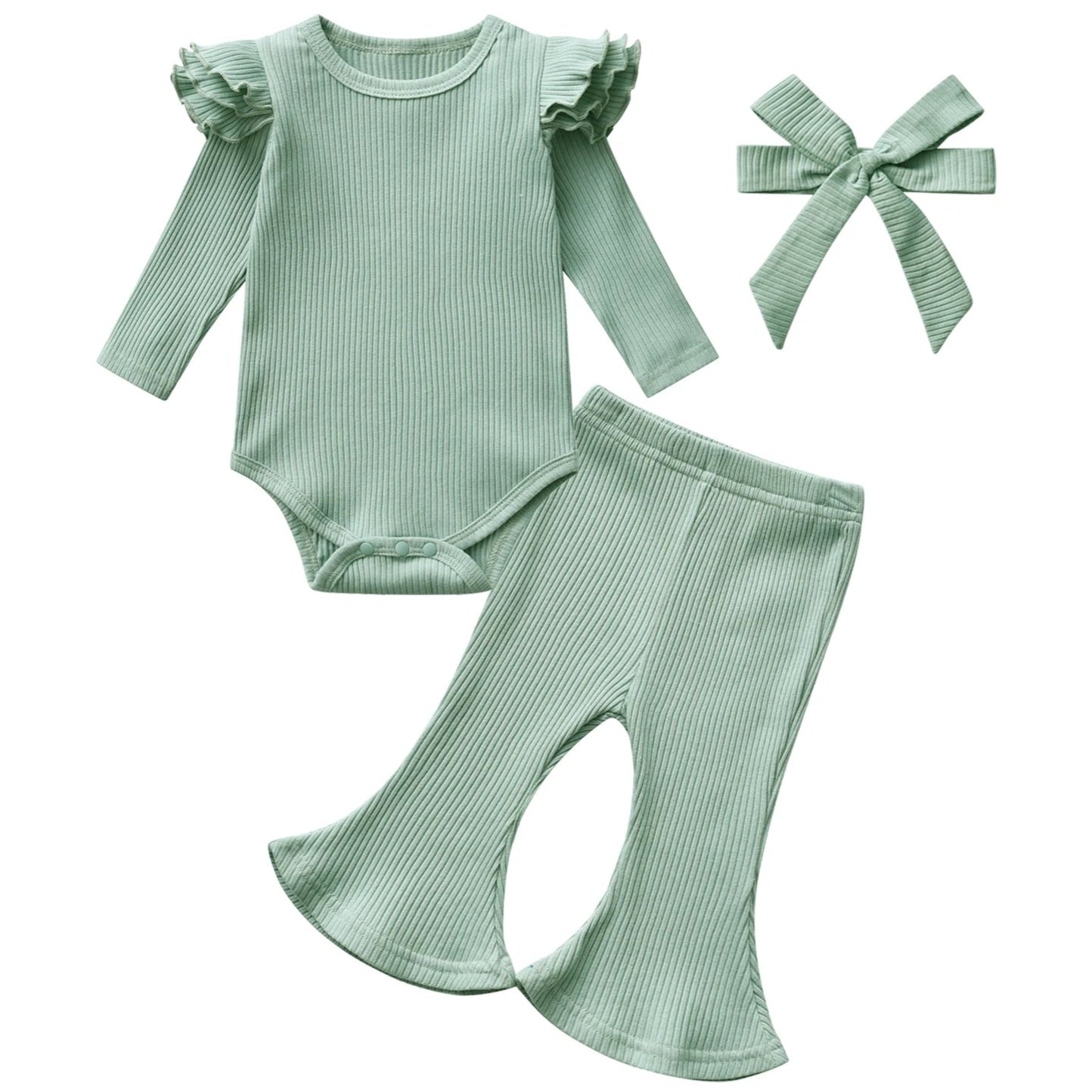 Setje rib ruffle mint groen Amber