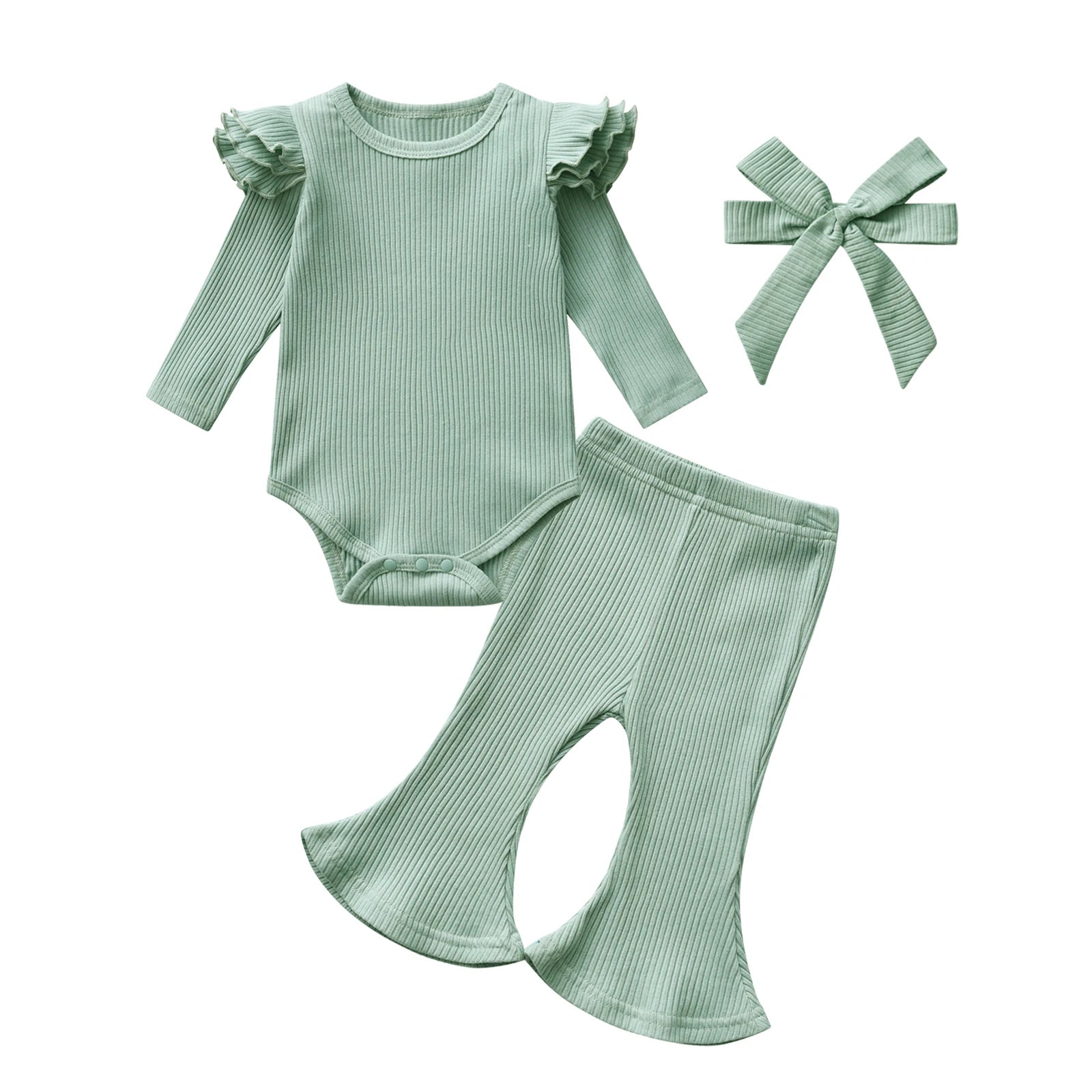 Setje rib ruffle mint groen Amber