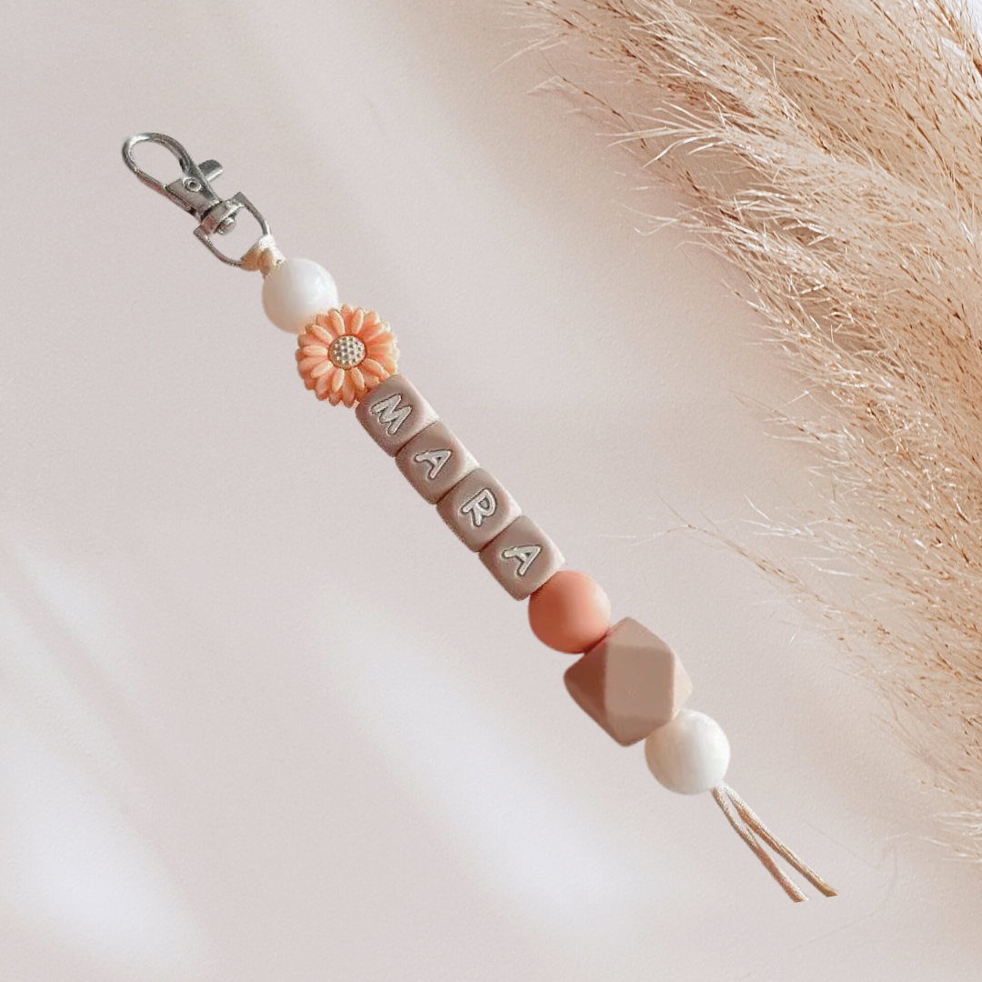 Sleutelhanger met naam bloem zalm