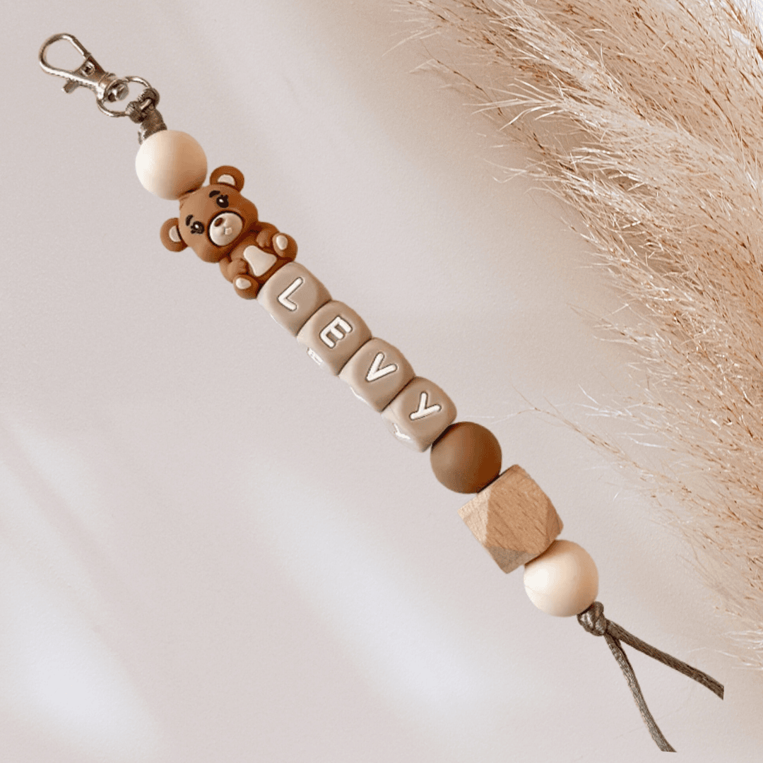 Sleutelhanger met naam beertje naturel