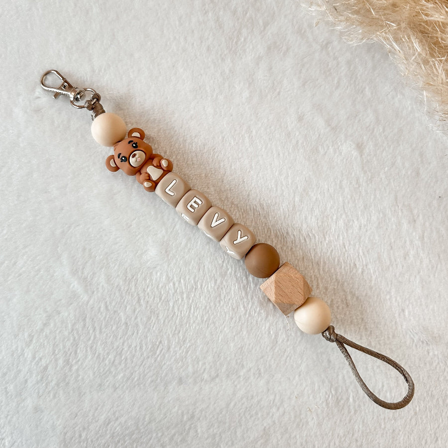 Sleutelhanger met naam beertje naturel