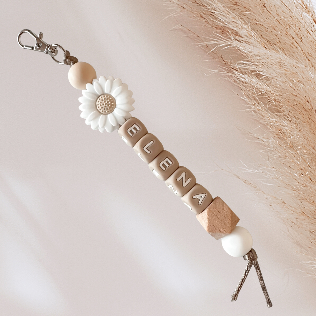Sleutelhanger met naam bloem naturel