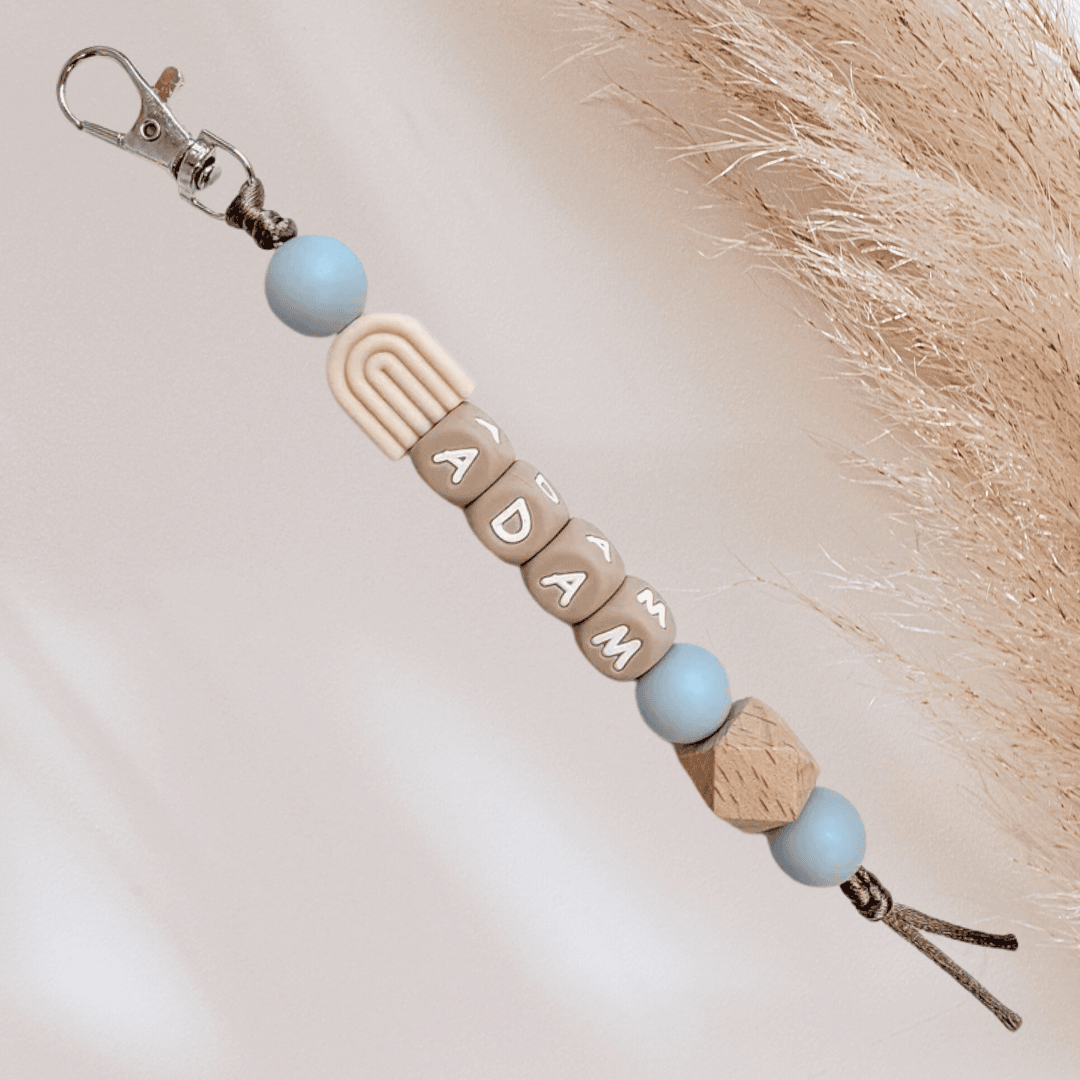 Sleutelhanger met naam regenboog blauw