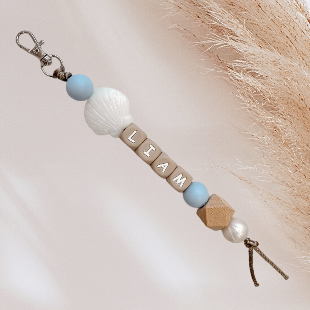 Sleutelhanger met naam schelp blauw