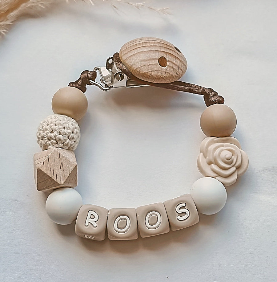 Speenkoord met naam | Roos naturel Speenkoorden met naam