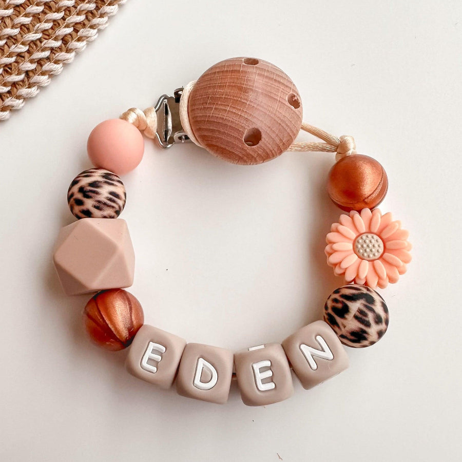 Speenkoord met naam – Brons Leopard Bloem - MiniDulce