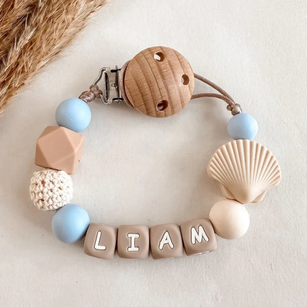 Speenkoord met naam – Schelp Blauw - MiniDulce