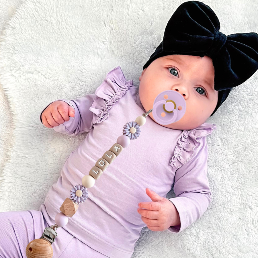 Speenkoord met naam | Bloem Lila Speenkoorden met naam